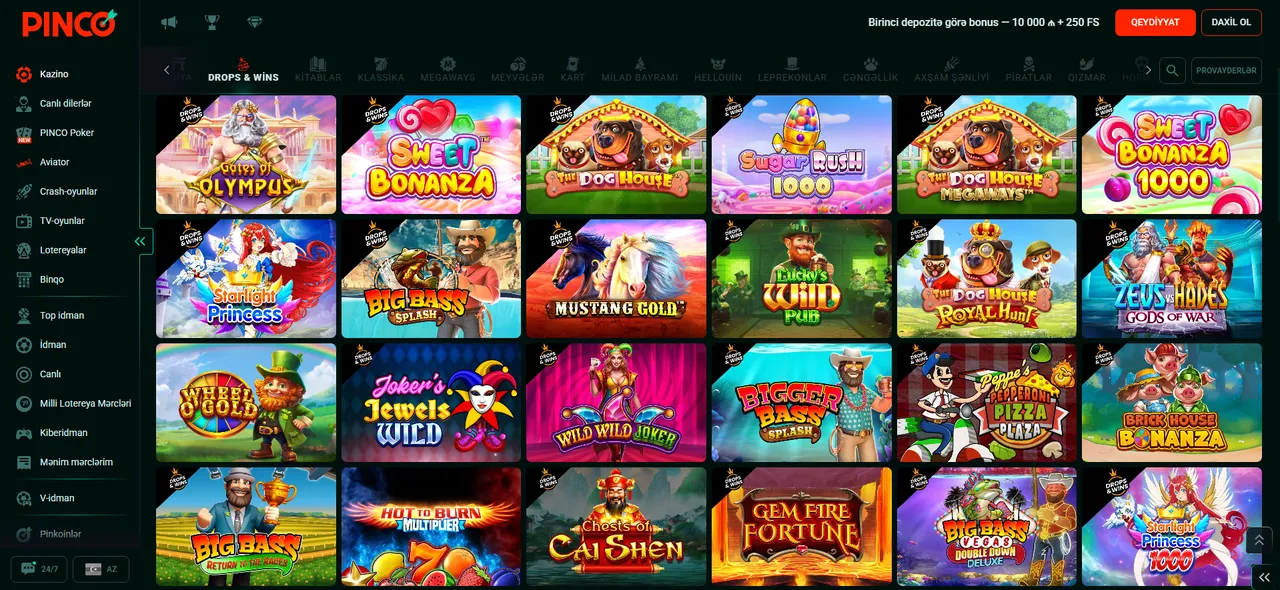 Pinco slot oyunları və janr müxtəlifliyi